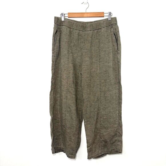 Eileen Fisher 100% Organic Linen Pull On Wide Leg Pant - Brown M - Picture 1 of 6